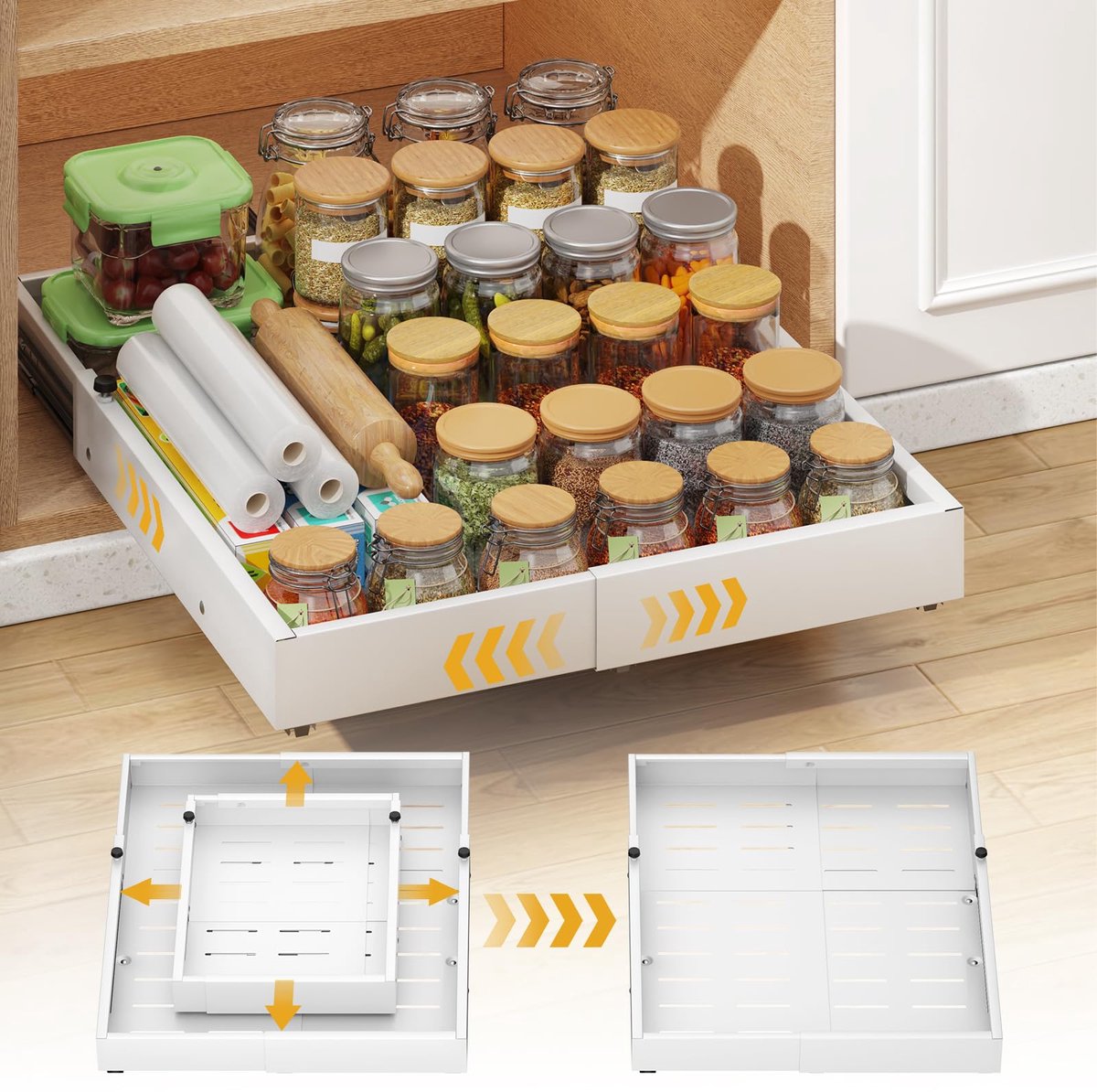 Azomor® Verstelbare en uittrekbare lade voor keuken en meer, breedte 30-50cm