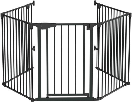 ADSafety 5 Panelen Schroefhekje - Tot 340 CM - Veiligheidshekje - Multifunctioneel Kinderhekje - Kamer Verdeler - Hondenhek - Zwart