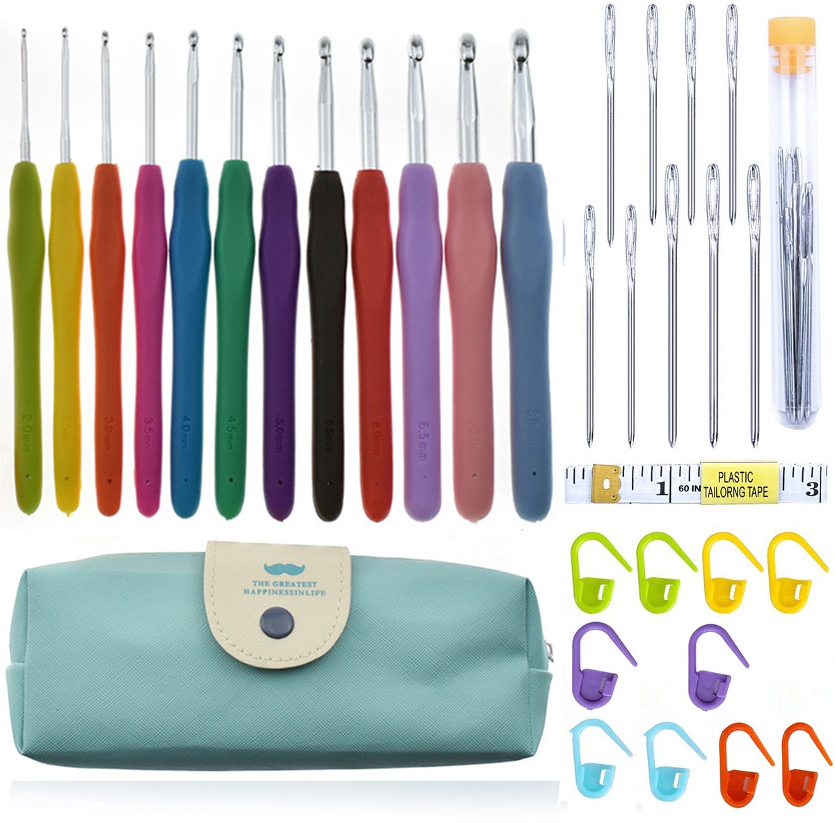 Set voor haken (33-delig) met haaknaalden, markeerders, meetlint