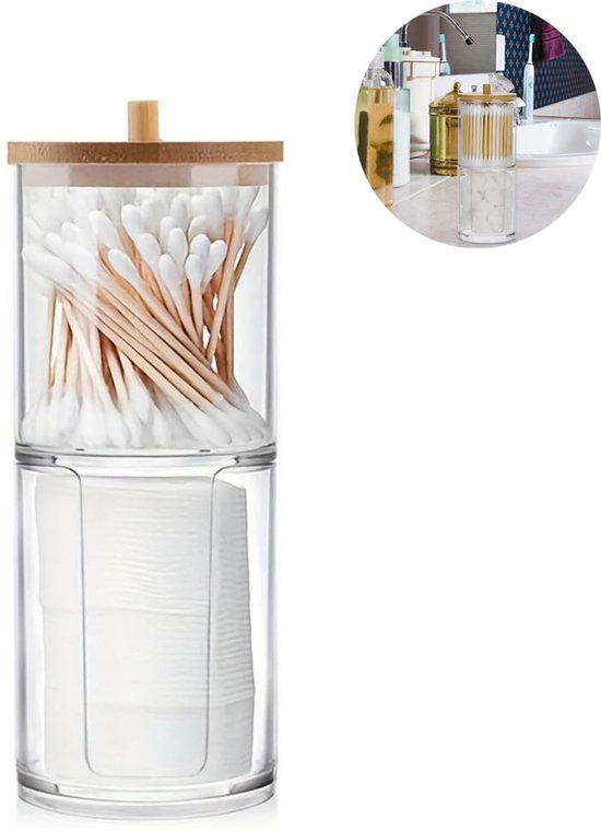 Hwtcjx 3 stuks wattenschijfhouders, wattenstaafjeshouders en -pads, make-up organizer, badkamerorganizer met houten deksel, stof- en vochtbestendig, voor slaapkamer, badkamer