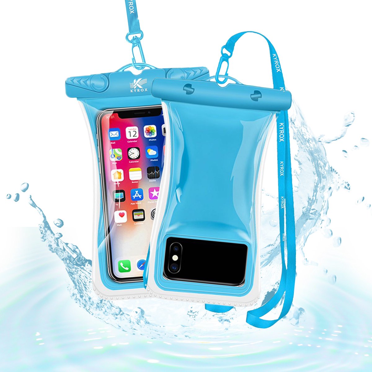 Kyrox Waterdicht Telefoonhoesje – Onderwater Hoesje Telefoon – Waterbestendige Telefoonhoes – Drijvend – Universeel voor Alle Smartphones – Gevoelig Touchscreen – met Verstelbare Band – Tot 7 Inch – Waterdichte Telefoonhoesje – Blauw