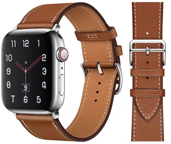 Bracelet fin en cuir Premium FFO2World pour Apple Watch 42 mm (Séries 1/2/3) - 44 mm - 45 mm - 46 mm - 49 mm - Bracelet fin en Cuir véritable avec boucle en acier inoxydable pour iWatch Séries 10, 9, 8, 7, 6, SE, 5, 4, 3, 2, 1 et Ultra - Marron
