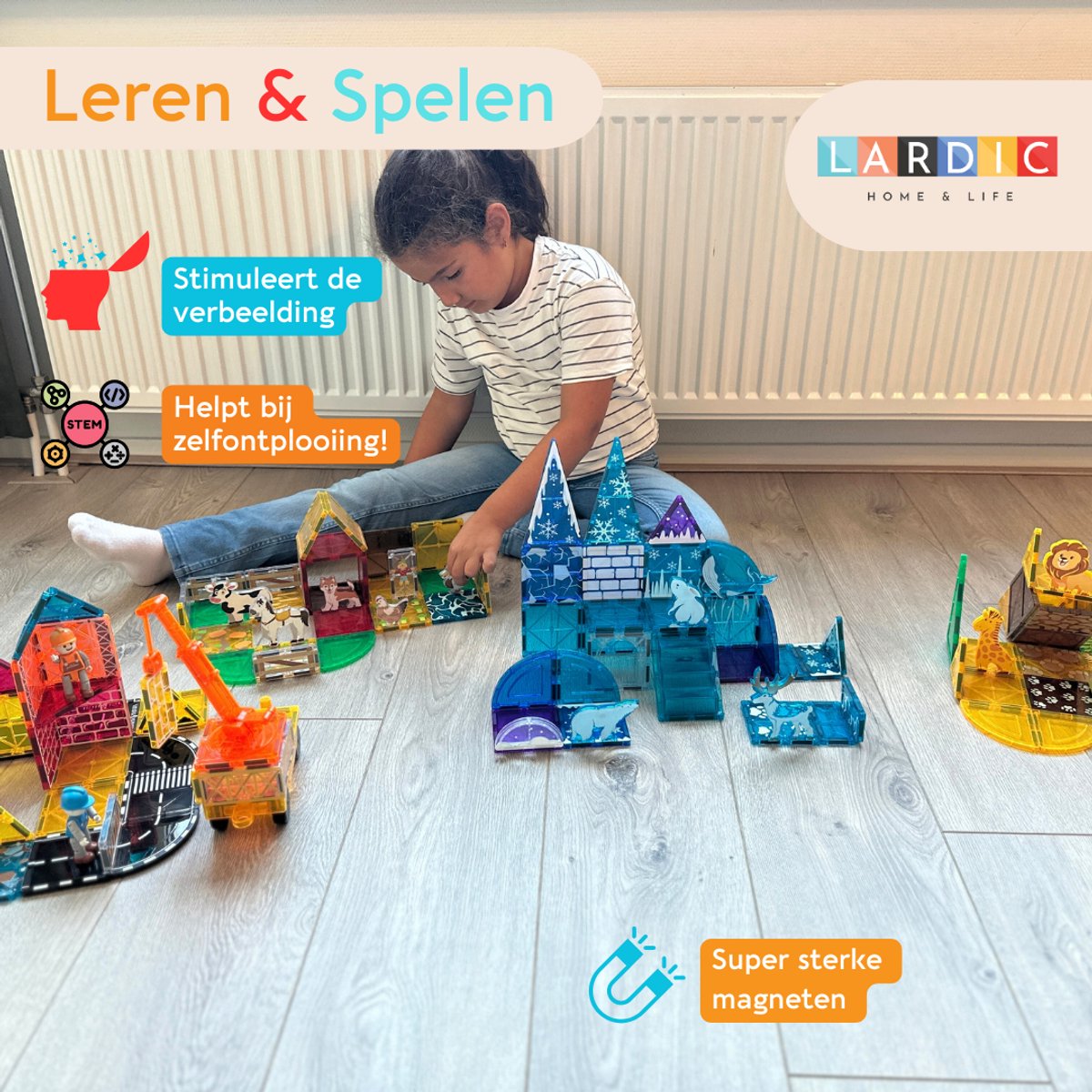 Lardic - Magnetisch Speelgoed Frozen Ice Set - Magnetic Tiles - Bouwspeelgoed - Bouwblokken - Magneten Speelgoed - Magnetische Tegels - Magna - Bouwstenen - Montessori Speelgoed - Mind Educatief Constructie Speelgoed — cadeau in Spellen & Speelgoed - foto 5
