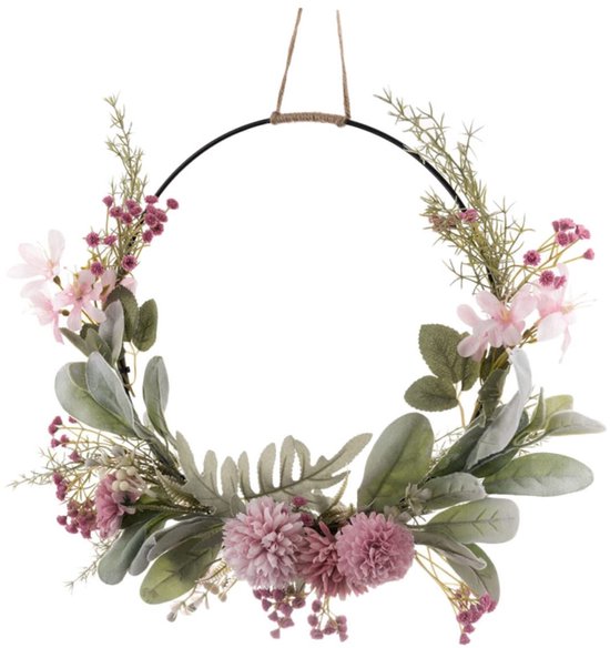 Bloemenkrans Roze 41 cm – Deurkrans met Kunstbloemen voor Voordeur, Muur & Interieur – Sfeervolle Decoratie voor Alle Seizoenen, Bruiloft & Feest