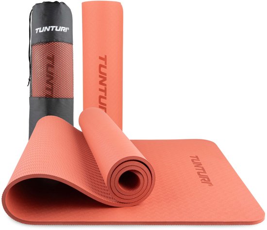 Tunturi Yoga Mat 8mm - Pilates mat - Extra dikke fitness mat - 183x61x0,8 cm - Incl Draagtas - Ecologisch materiaal - Eenvoudig te reinigen - Rosé Goud