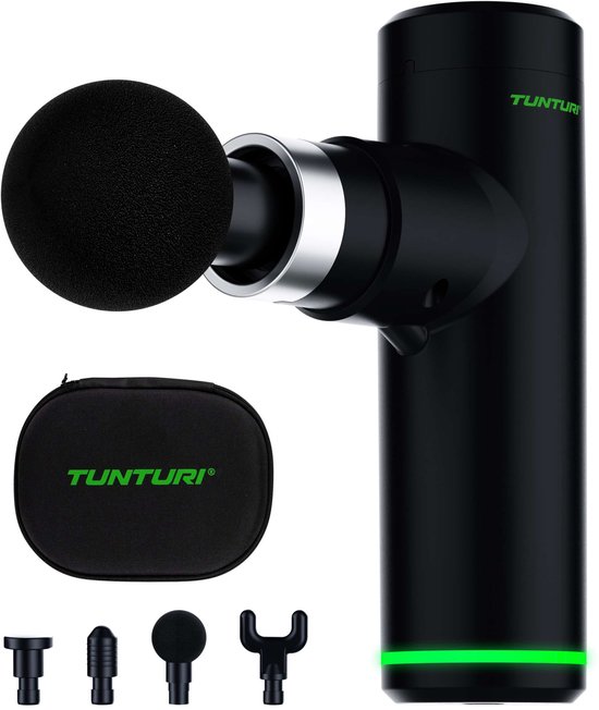 Tunturi Massage Gun Mini - Oplaadbaar massageapparaat - Massage pistool - Incl. 4 opzetstukken en koffer - Kleur: zwart