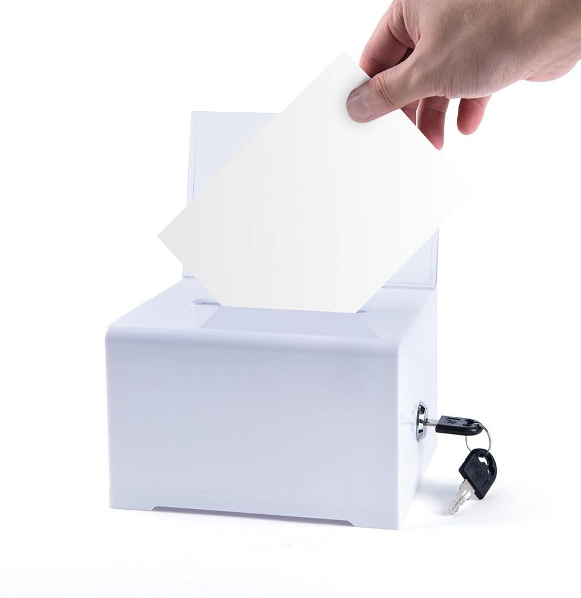 Goodivery® -Spaarpot blik - Spaarpot - Spaarpot Volwassenen - Acryl Donatiebox - Afsluitbare Opbergbox met Inzetplaat voor Stemmen - 16x12x11cm - Wit