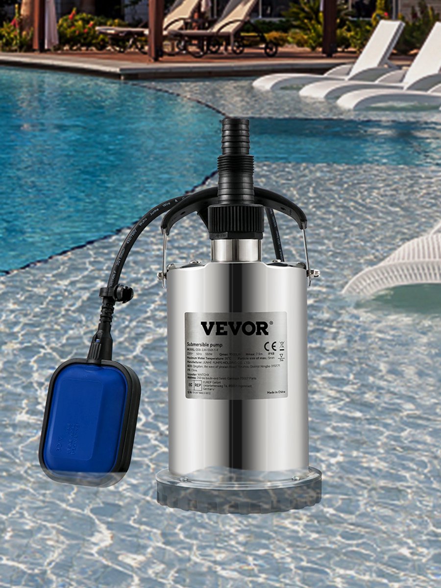 Dompelpomp - Rioolpomp - Schone Waterpomp - Drainagepomp - Kelderpomp - Vijverpomp - Zwembadpomp - Irrigatiepomp - Elektrische Waterafvoerpomp - 550W - 1100W - 1300W - 2200W - Automatische Vlotterschakelaar - IPX8 Waterdicht - Roestvrijstaal