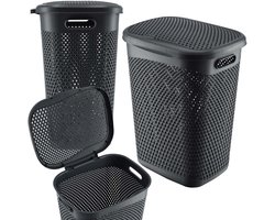 KADAX Plastic wasbak, lichte wasmand, wasverzamelaar van kunststof, luchtdoorlatende wasbox, met deksel (grijs)
