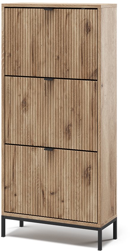 Vicco Ladekast Eliza, Zwart/eiken, 150 x 60 cm met 3 laden | Eik goud/antraciet | Lowboard