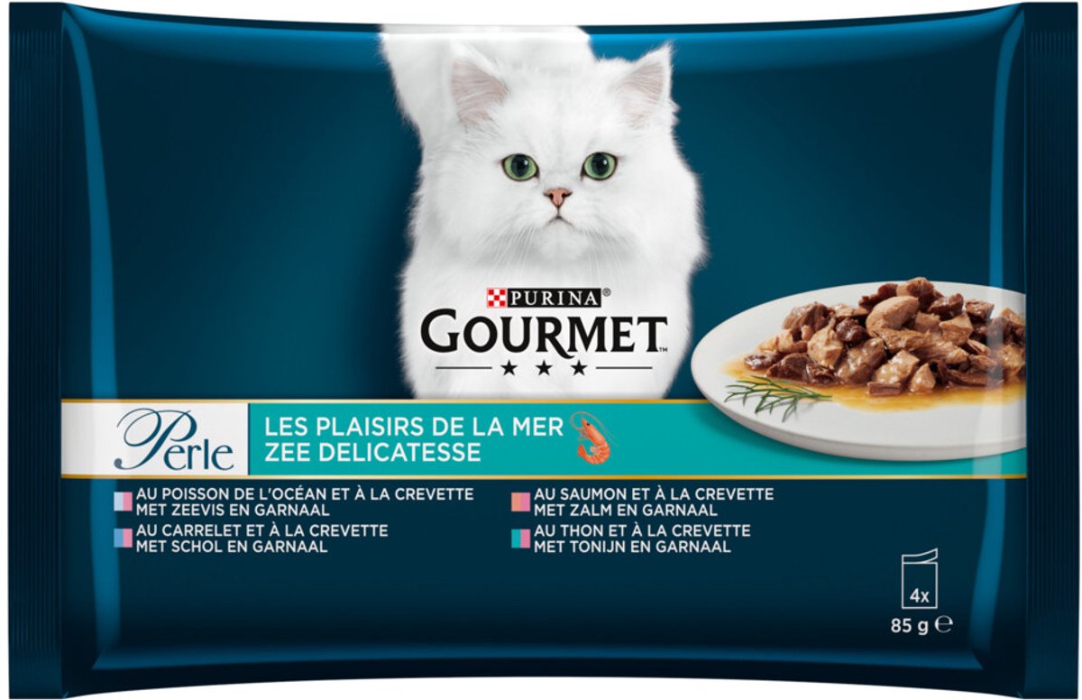 Gourmet Perle Kattenvoer Nat Zee Delicatesse in Saus 4 x 85 gr