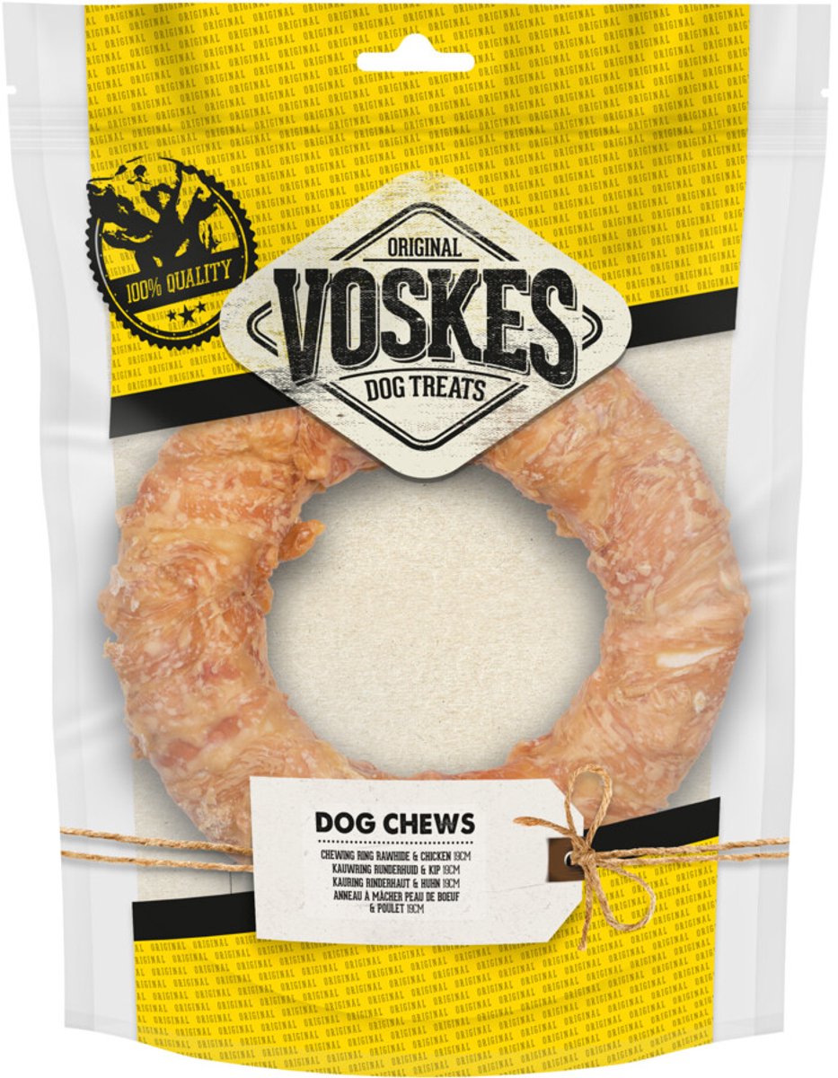 Voskes Kauwring Runderhuid met Kip - 15 x 19 cm - Voordeelverpakking