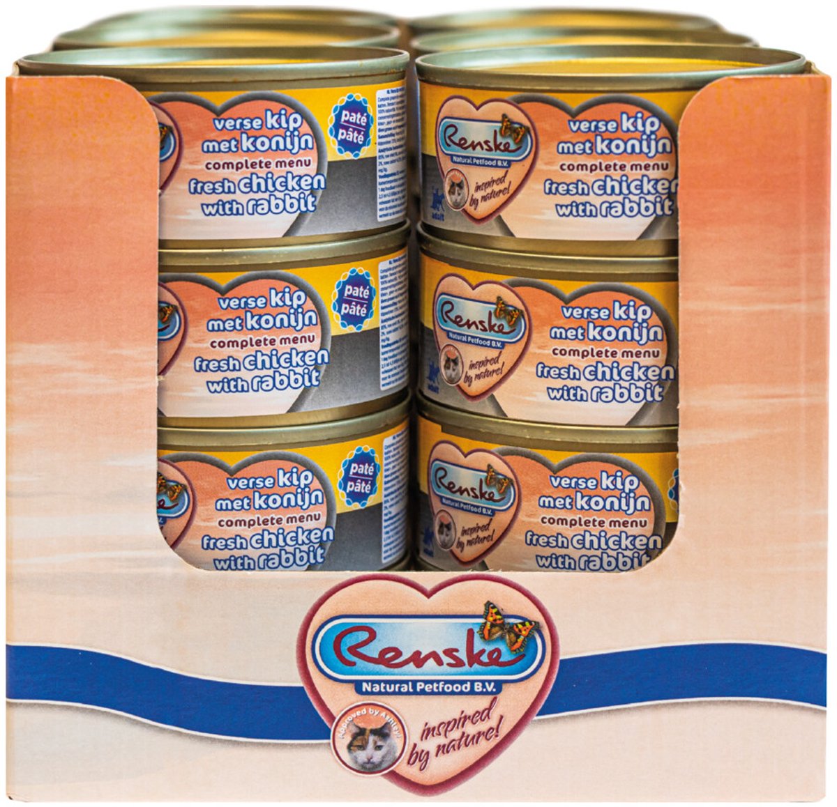 Renske Graanvrij pâté kip met konijn natvoer kat (blikjes) 2 trays (48 x 70 g)