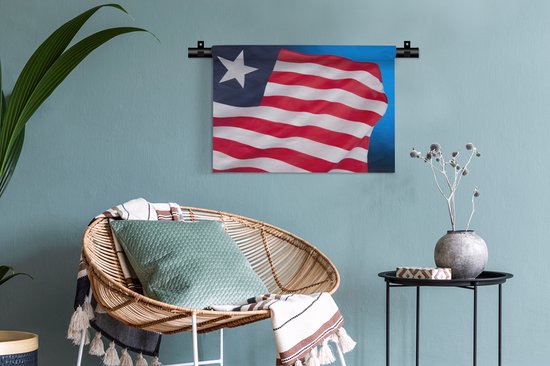 Tapisserie Drapeau Liberia - Drapeau du Liberia sur fond bleu sur fond noir Tapisserie coton 60x40 cm - Tapisserie avec photo