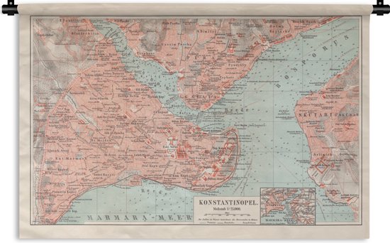 Tapisserie Antique Empires sur carte - Plan de la vieille ville de Constantinople Tapisserie coton 150x100 cm - Tapisserie avec photo