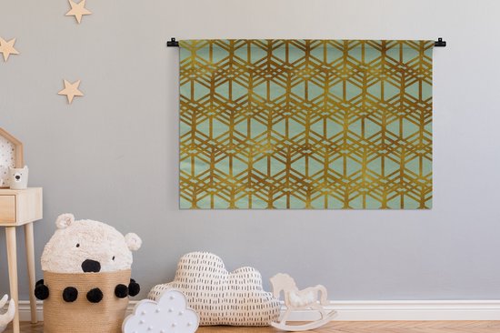 Tapisserie murale Motif Luxe - Motif Luxe composé de lignes dorées sur fond vert Tenture murale coton 120x80 cm - Tapisserie murale avec photo