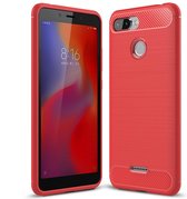 Geborstelde textuur koolstofvezel schokbestendig TPU-hoesje voor Xiaomi Redmi 6 (rood)