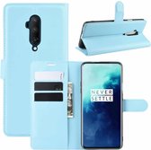 Voor OnePlus 7T Pro Litchi Texture Horizontale Flip Leren Case met Portemonnee & Houder & Kaartsleuven (Blauw)