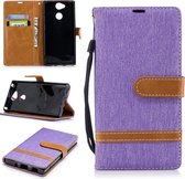 Kleuraanpassing Denim Texture lederen tas voor Sony Xperia XA2, met houder & kaartsleuven & portemonnee & lanyard (paars)