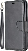 Retro lamsvacht textuur pure kleur horizontale flip pu lederen case voor Galaxy A7 2018 & A750, met houder & kaartsleuven & portemonnee & lanyard (zwart)