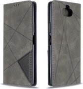 Voor Sony Xperia 8 Rhombus Texture Horizontal Flip Magnetische lederen tas met houder en kaartsleuven (grijs)