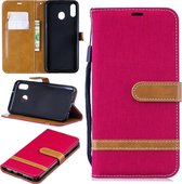 Kleurafstemming Denim Texture Leather Case voor Galaxy M20, met houder & kaartsleuven & portemonnee & lanyard (rood)