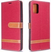 Voor Galaxy A51 Kleuraanpassing Denim Textuur Horizontaal Flip PU-lederen tas met houder en kaartsleuven & portemonnee en draagkoord (rood)