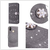 Voor Xiaomi 8 Lite Pressed Printing Sticking Drill Pattern Horizontal Flip PU Leather Case with Holder & Card Slots & Wallet & & Lanyard (grijs)