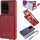 Voor Galaxy S20 Ultra Verticale Flip Schokbestendige Leren Beschermhoes met Lang Touw, Kaartsleuven & Beugel & Fotohouder & Portemonnee Functie (Rood)