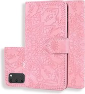 Voor Galaxy M30s Kalfpatroon Mandala Dubbel vouwend ontwerp ReliÃ«f lederen tas met portemonnee en houder en kaartsleuven (roze)
