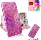 Voor Galaxy A70 effen kleur kleurrijke magnetische gesp horizontale flip pu lederen case met houder & kaartsleuven & portemonnee & lanyard (roze)