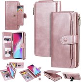 Voor Galaxy S10 5G multifunctionele retro afneembare magnetische horizontale flip lederen tas met kaartsleuven en houder en portemonnee en fotolijst (rose goud)