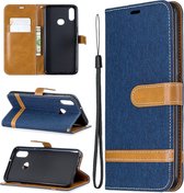 Voor Galaxy A10s Kleuraanpassing Denim Texture Horizontaal Flip Leren Case met Houder & Kaartsleuven & Portemonnee & Lanyard (Navy)