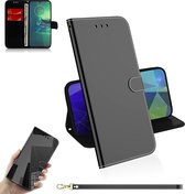 Voor Motorola Moto G8 Plus Spiegelachtige magnetische attractie Horizontale flip lederen tas met draagkoord, steunhouder en kaartsleuf en portemonnee (zwart)