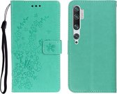 Voor Xiaomi Note10 / Note10 Pro Plum Blossom-patroon Links en rechts Flip lederen tas met beugel & kaartsleuf & portemonnee & lanyard (groen)