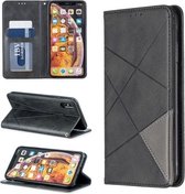 Ruit textuur horizontale flip magnetische lederen tas met houder en kaartsleuven en portemonnee voor iphone xs max (zwart)