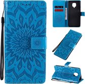Voor Xiaomi Redmi Note 9 Pro Zonnebloempatroon met reliÃ«f Horizontaal Flip PU-lederen tas met houder en kaartsleuven en portemonnee en draagkoord (blauw)