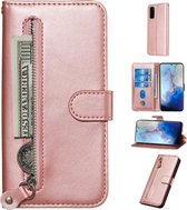 Voor Galaxy S20 Fashion Calf Texture Zipper Horizontaal Flip Leather Case met Stand & Card Slots & Wallet-functie (Rose Gold)