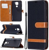 Voor Xiaomi Redmi Note 9 Denim Texture Horizontale Flip Leather Case met houder & kaartsleuven & Wallet & Lanyard (zwart)