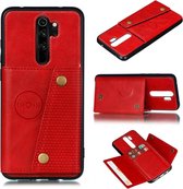 Voor Xiaomi Redmi 9 dubbele gesp PU + TPU schokbestendige magnetische beschermhoes met kaartsleuf en houder (rood)