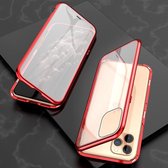 Voor iPhone 11 Pro Max Ultra Slim Double Sides Magnetische Adsorptie Hoekig Frame Gehard Glas Magneet Flip Case (Rood)