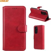 Voor Huawei P40 ENKAY Hat-Prince Horizontale flip lederen tas met houder & kaartsleuven en portemonnee (rood)