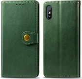 Voor xiaomi redmi 9a retro effen kleur lederen gesp telefoonhoes met lanyard & fotolijst & kaartsleuf & portemonnee & standaardfunctie (groen)