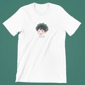 Deku Chibi Head T-Shirt - Wit - BNHA - Boku no Hero Academia - Anime Merch - Cadeau voor geeks - Unisex Maat L