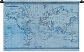 Wandkleed Trendy wereldkaarten - Blauwe wereldkaart met magnetic curves Wandkleed katoen 120x80 cm - Wandtapijt met foto