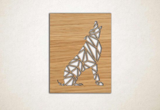 Line Art - Wolf vierkant 5 - M - 77x60cm - Eiken - geometrische wanddecoratie