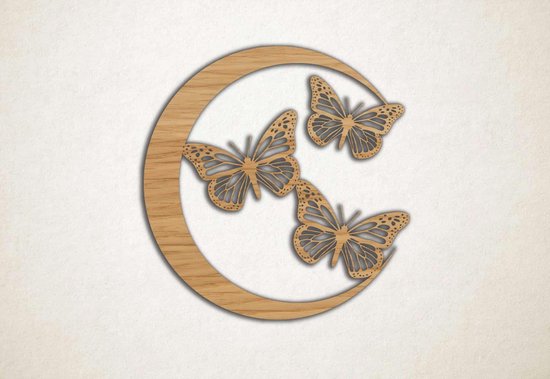 Wanddecoratie - Maan met vlinders - S - 45x45cm - Eiken - muurdecoratie - Line Art