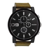 OOZOO Timepieces - Zwarte horloge met bruine leren band - C9033