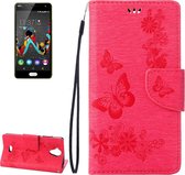 Pressed Flowers Butterfly Pattern Horizontal Flip Leather Case voor Wiko U Feel Lite, met magnetische gesp & houder & kaartsleuven & portemonnee (magenta)