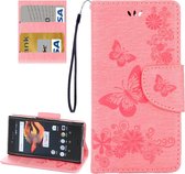 Voor Sony Xperia X Compact Butterflies Embossing Horizontale Flip Leather Case met houder & kaartsleuven & portemonnee & lanyard (roze)
